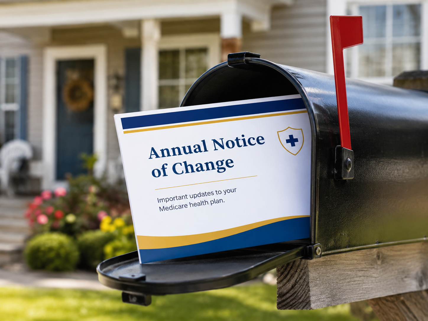 2027 Medicare Annual Notice of Change arriving in a mailbox for a Medicare plan review