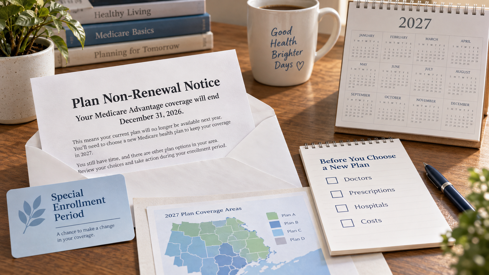Medicare Advantage plan leaving your area in 2027 with coverage notice, Medicare options, and enrollment checklist