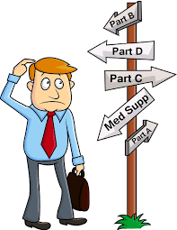 Man next to a medicare sign post