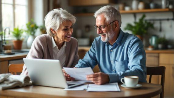 Senior couple reviewing documents.
