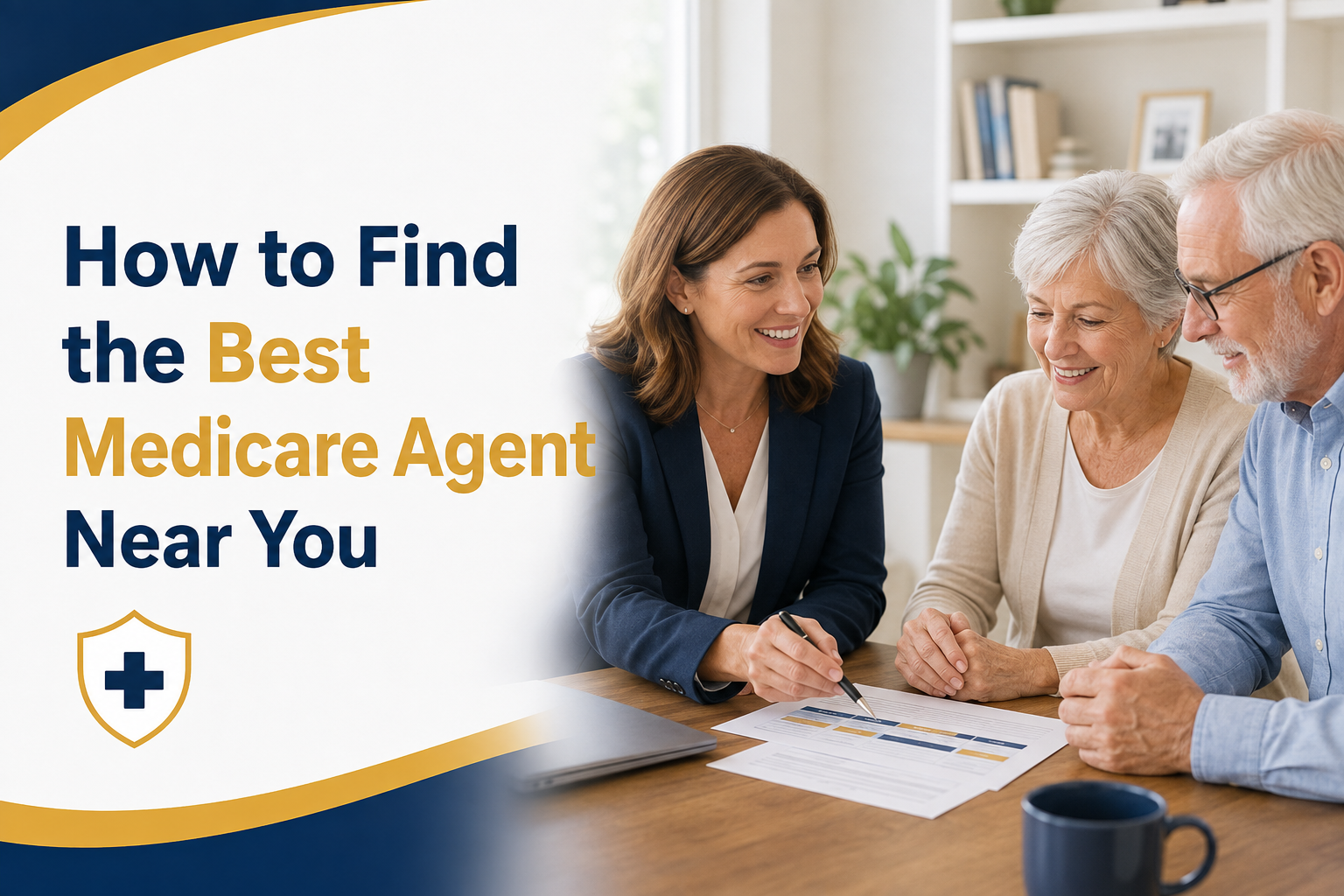 Licensed Medicare agent discussing coverage choices with a senior couple